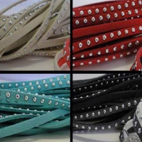 Buy Stringing Material Suede Cords with Studs Round Studs Silver - 5mm  at wholesale prices