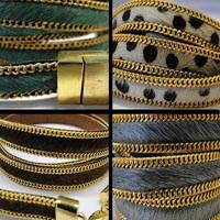 Buy Leather Cord Hair-On Leather  Hair-on Leather with Stitched Chains Chains in Gold  at wholesale prices