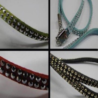 Buy Stringing Material Suede Cords with Studs Round Studs Shiny Silver, two Layers - 5mm   at wholesale prices