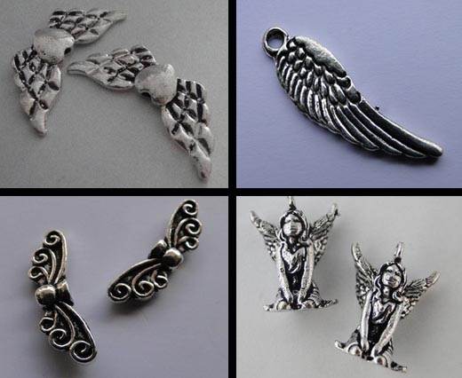 Buy Zamak / Brass Beads and Findings Silver Plated Metal Beads  Charms - Wings  at wholesale prices