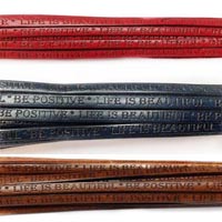 Buy Leather Cord Flat Leather with Text Embossed Leather Embossing - Life Is Beautiful  at wholesale prices