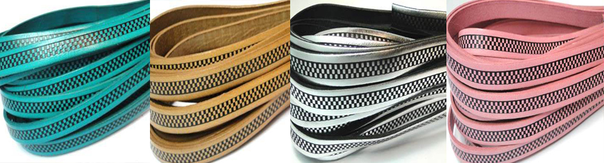 Buy Leather Cord Flat Leather Italian Leather Cord  10mm Check Print Leather Cord   at wholesale prices