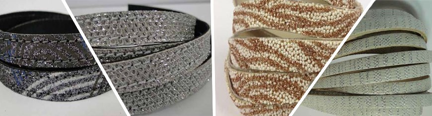 Buy Cordoncini di cuoio Cordoncini in nappa Cordoncini piatti in nappa Cordoncini piatti in nappa - glitter 10mm  at wholesale prices