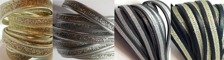 Buy Cordón de Cuero Cordón de Cuero Plano Cuero Italiano 10mm Cordón de Cuero con Purpurina  at wholesale prices