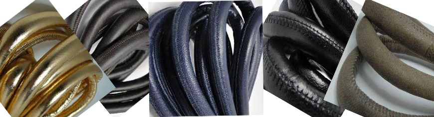 Buy Leather Cord Round Stitched Nappa Leather 10mm  at wholesale prices