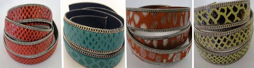 Buy Leather Cord Exotic Leather  Leather with snake prints and chain  at wholesale prices