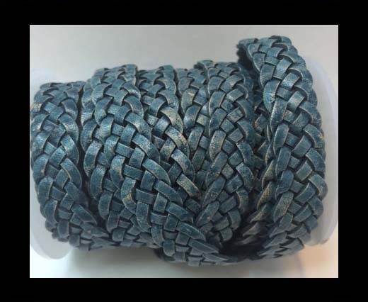 10mm Flat Braided- Blue with w.b- 5 ply braided Leather Cords
