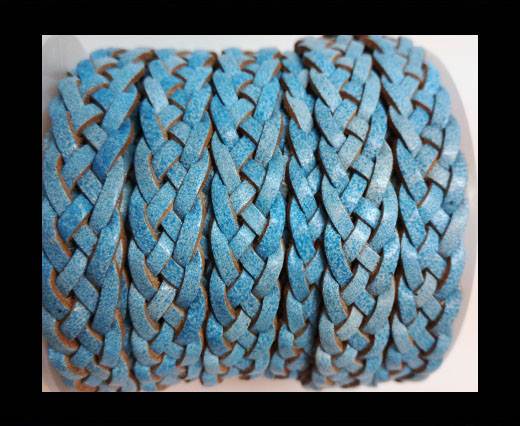 Round10mm Flat Braided- SE BLUE WITH WHITE BASE  - 5 ply braided Leat