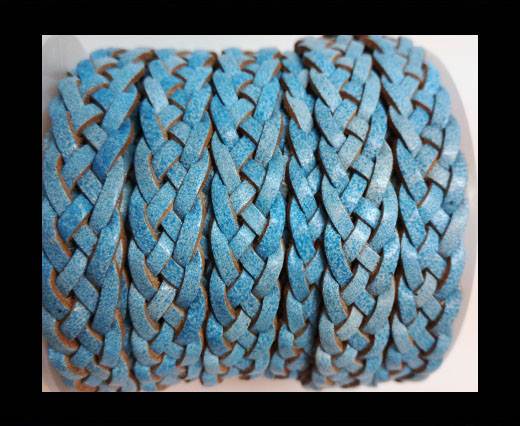 10mm Flat Braided- SE BLUE WITH WHITE BASE  - 5 ply braided Leat