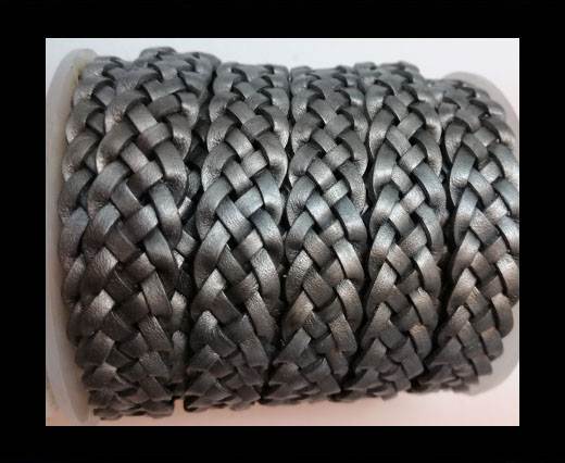 10mm Flat Braided- SE METALLIC GREY - 5 ply braided Leather Cord