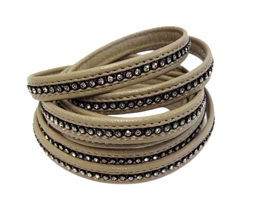 10MM Flat Nappa with Swarovski -Light Brown