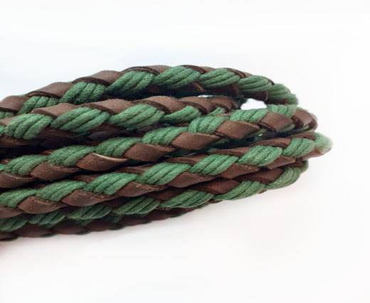Braided leather with cotton - Green AND Coffee Brown -8mm