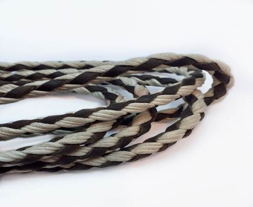 Braided leather with cotton - Brown and Natural -6mm