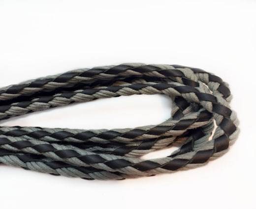Braided leather with cotton - Black and White -8mm