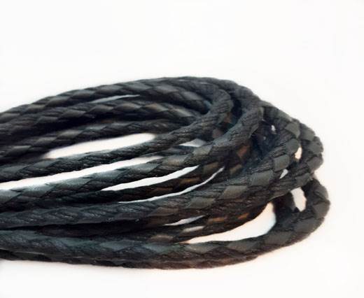 Braided leather with cotton - Blue And Black - 4mm