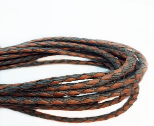 Braided leather with cotton - Orange And Brown - 4mm