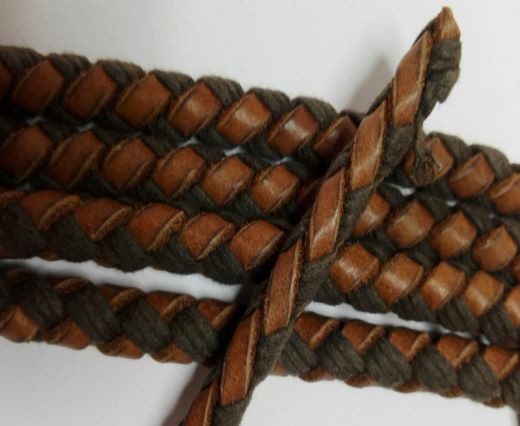 Braided leather with cotton - Tan and coffe brown -8mm