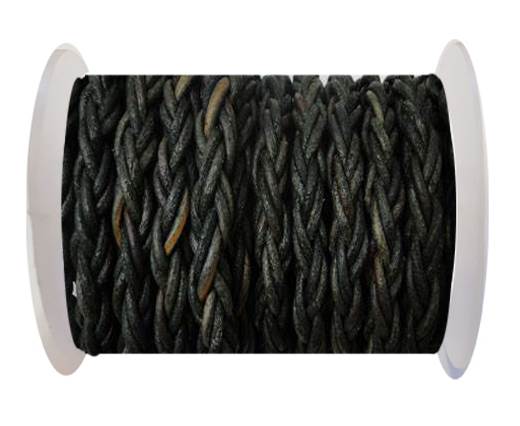 Plaited Round Leather cords -14mm - Vintage Black