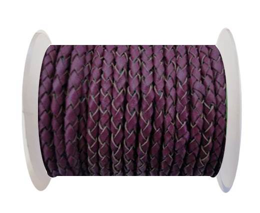 Round Braided Leather Cord SE/B/543-Plum - 6mm