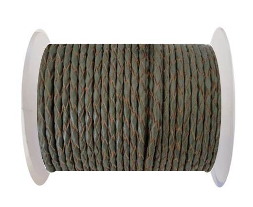 Round Braided Leather Cord SE/B/Khakhi-natural edges-6mm