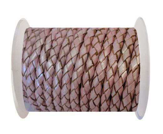 Round Braided Leather Cord SE/M/01/Metallic Pink - 3mm