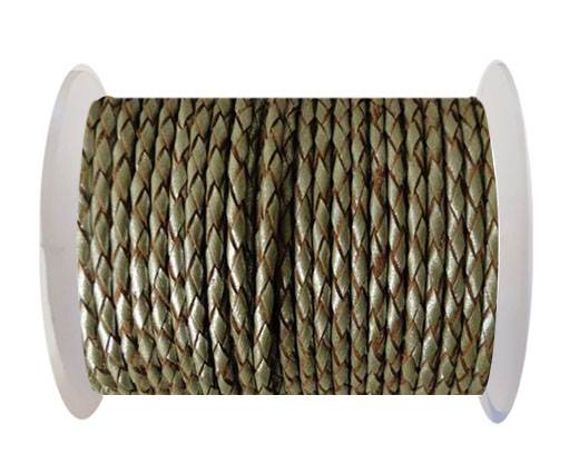 Round Braided Leather Cord SE/M/10-Metallic Olive Green - 3mm