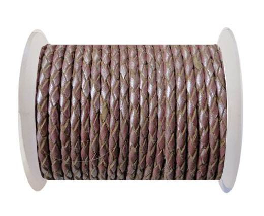 Round Braided Leather Cord SE/M/15-Metallic Plum-3mm