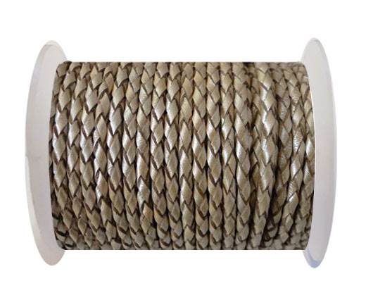 Round Braided Leather Cord SE/M/202-Metallic Topaz-3mm