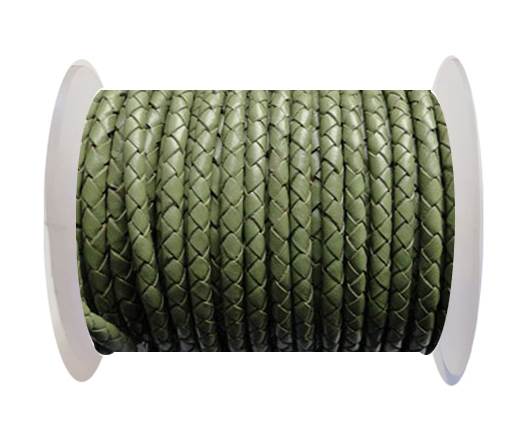 Round Braided Leather Cord SE/B/718-Asparagus-natural edges - 5m