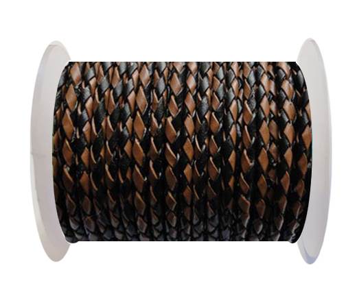 Round Braided Leather Cord SE/B/26-Black-Brown - 3mm