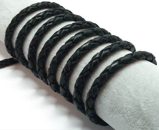 6mm thick Round Braided Leather Cord - Black