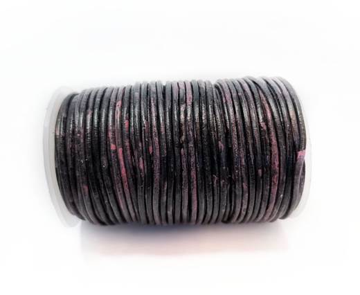 Round Leather Cord -1mm - Vintage Black Pink