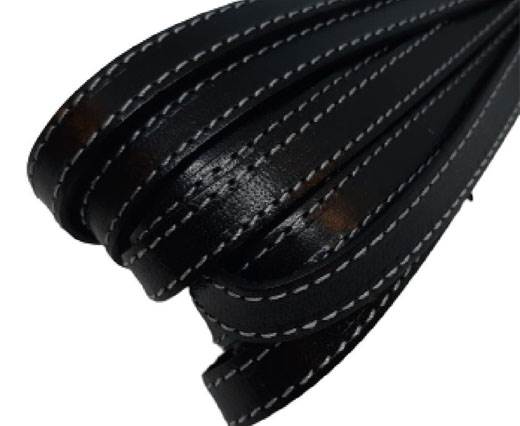 Italian Flat Leather 10mm-white Double Stitched-black