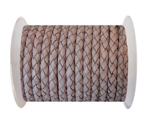 Round Braided Leather Cord SE/B/2033-Baby Pink - 4mm