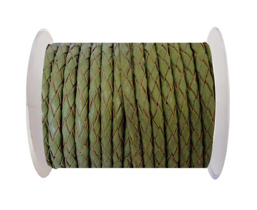 Round Braided Leather Cord SE/R/22-Olive Green - 4mm