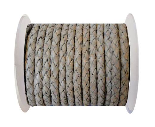 Round Braided Leather Cord SE/PB/Vintage Light Grey - 3mm