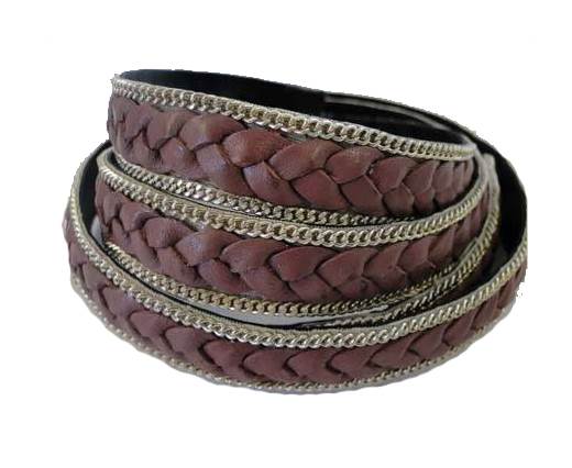 Braided Leather with silver chain--14mm-taupe