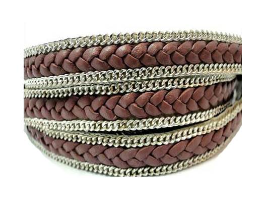 Braided Leather with silver chain-10mm-SE Taupe