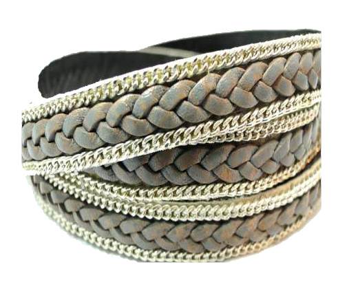 Braided Leather with silver chain-10mm-SE.FPB.23