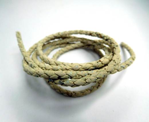 Real Cork Round - 5mm -Braided white