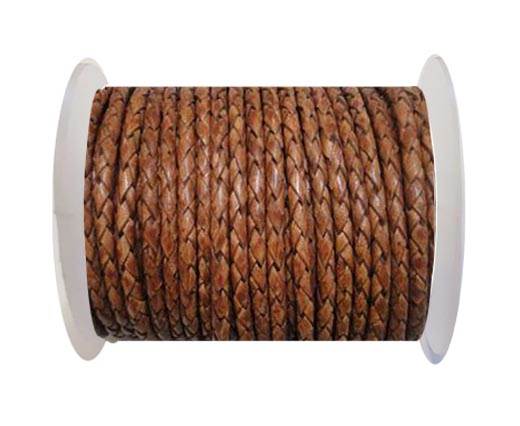 RoundBreided Leather cord 4 mm Brown