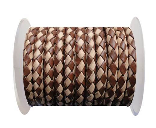 Round Braided Leather Cord SE/B/29-Brown-Natural - 6mm