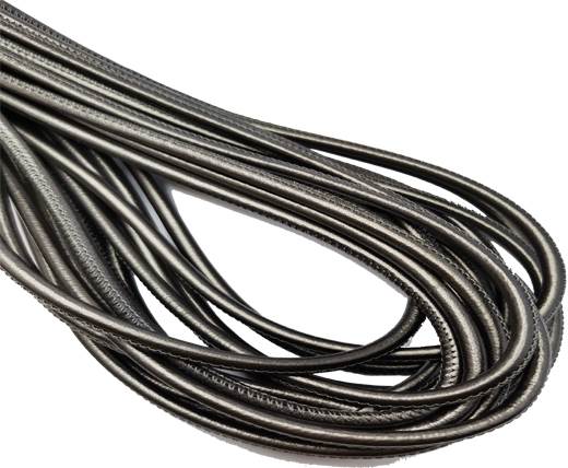 Round Stitched Nappa Leather Cord-4mm-dark silver1