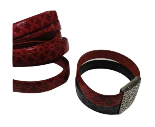 Design Embossed Leather Cord - 10mm - Ceasar style-Red