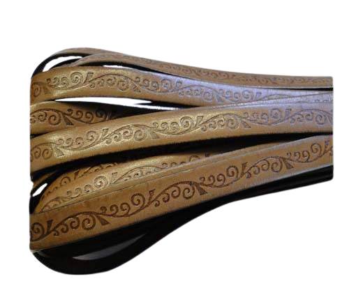 Design Embossed Leather Cord - 10mm - Floral Pattern - Brown