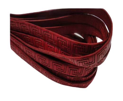 Design Embossed Leather Cord - 10mm - Papyrus style-Red