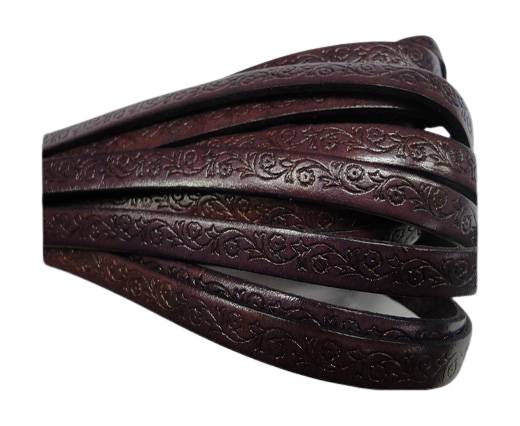 Design Embossed Leather Cord - 8mm - Floral - Purple 