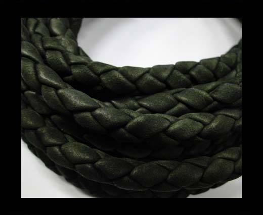 Fine Braided Nappa Leather Cords  - army green-6mm