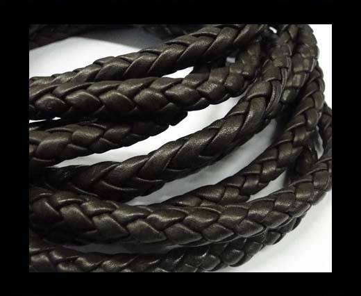 Fine Braided Nappa Leather Cords  - dark brown-6mm