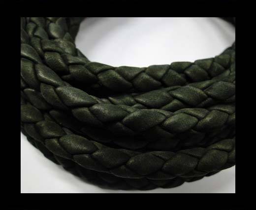 Fine Braided Nappa Leather Cords  - army green -8mm